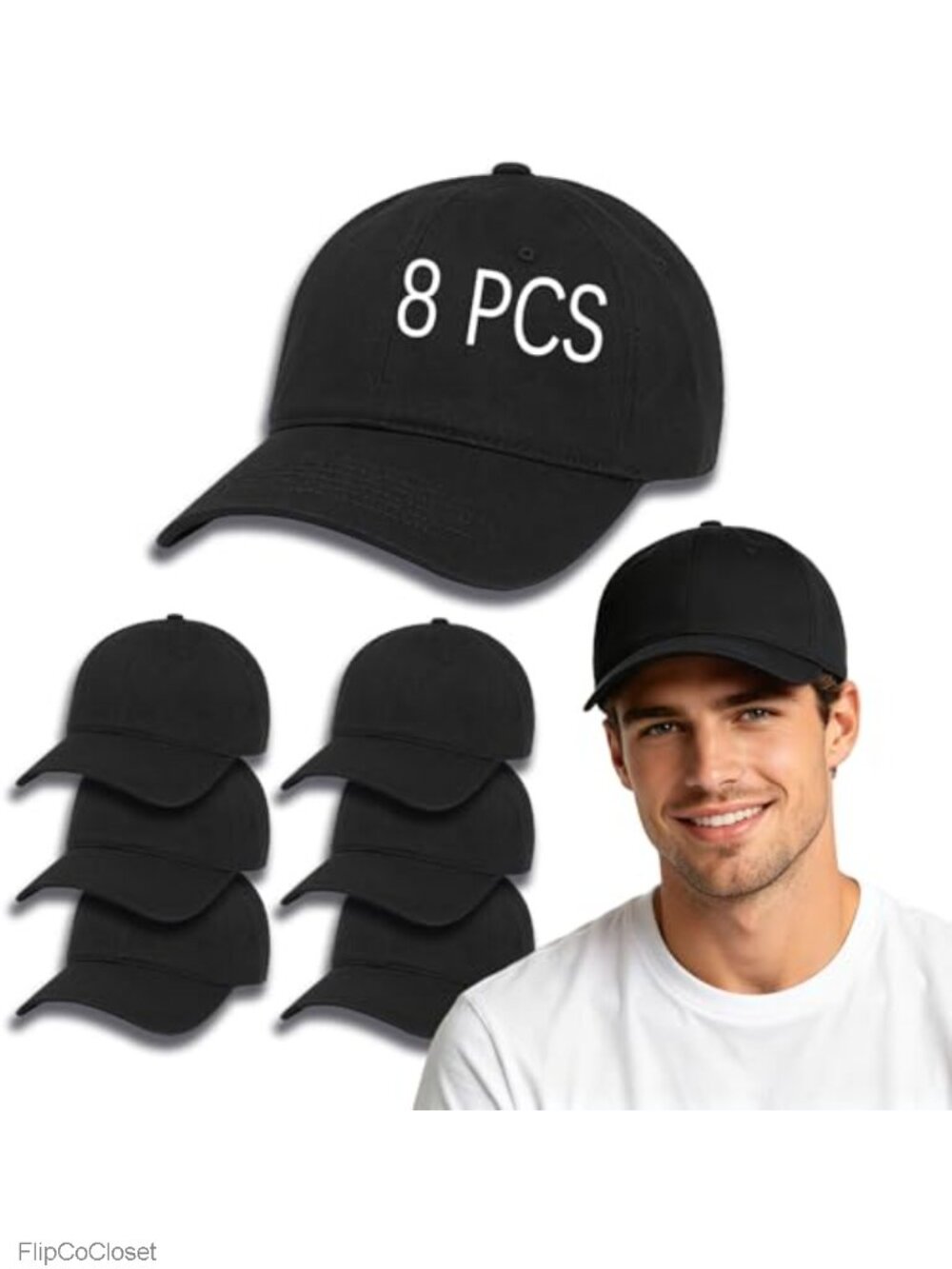 Pack of 8 Baseball Caps Men Women Adjustable, Breathable Polyester Hats